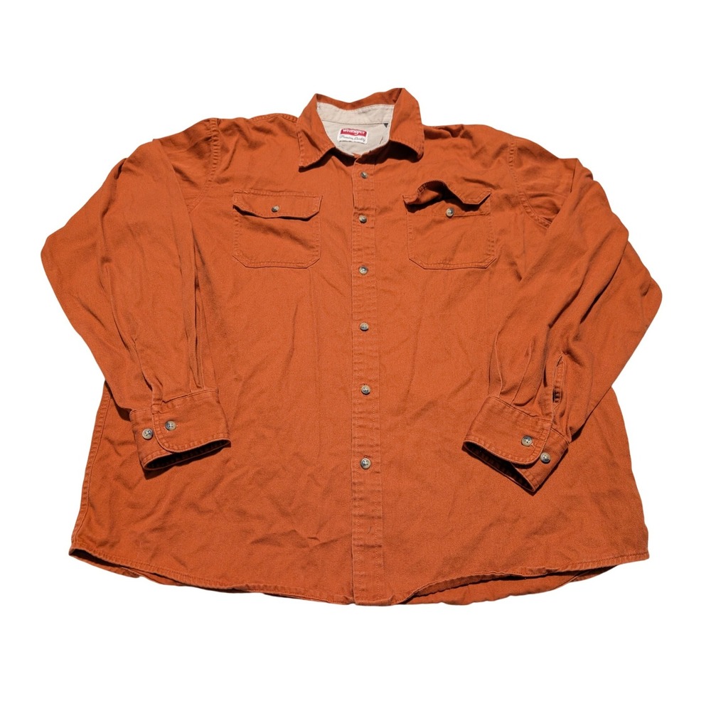Wrangler Shirt Mens L Orange Premium Quality Cotton‎ Twill Long Sleeve Workwear